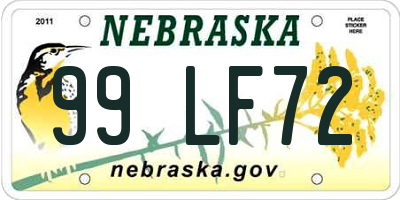 NE license plate 99LF72