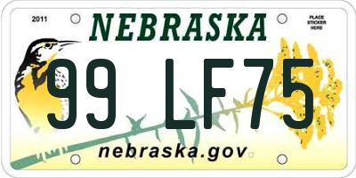 NE license plate 99LF75