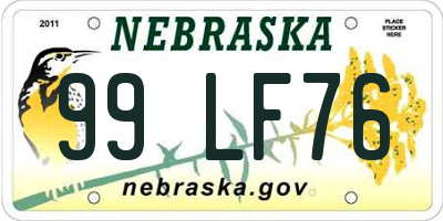 NE license plate 99LF76