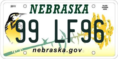 NE license plate 99LF96