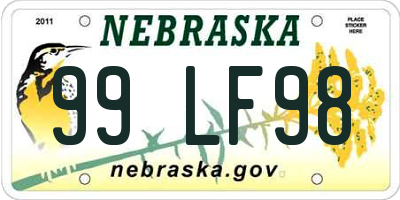 NE license plate 99LF98