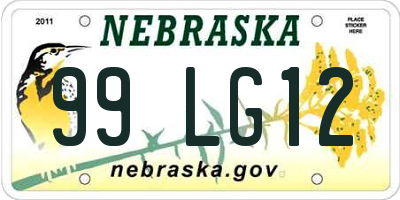 NE license plate 99LG12