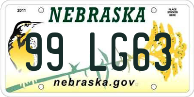 NE license plate 99LG63