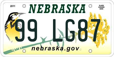 NE license plate 99LG87