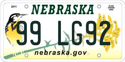 NE license plate 99LG92