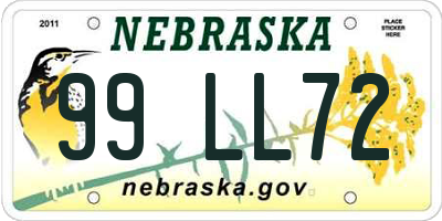 NE license plate 99LL72