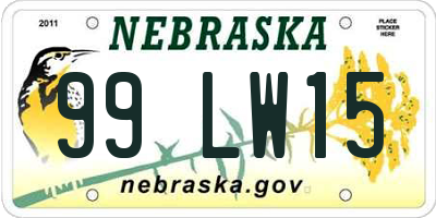 NE license plate 99LW15