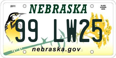 NE license plate 99LW25