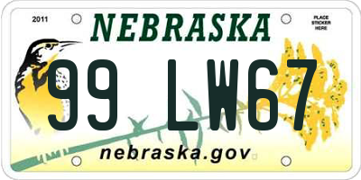 NE license plate 99LW67