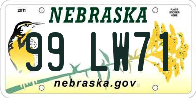 NE license plate 99LW71