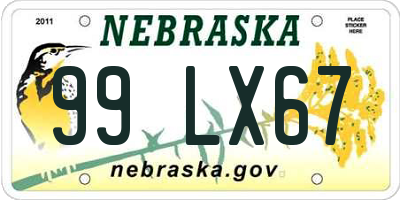 NE license plate 99LX67