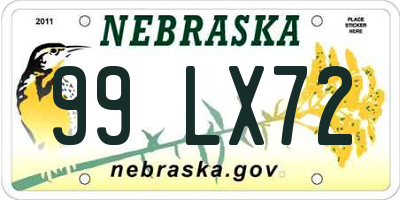 NE license plate 99LX72