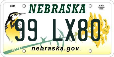 NE license plate 99LX80