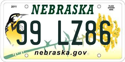 NE license plate 99LZ86