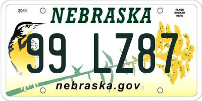 NE license plate 99LZ87