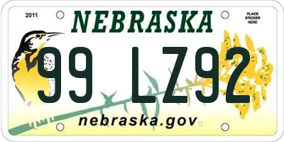 NE license plate 99LZ92