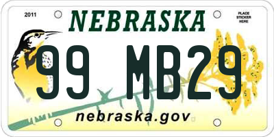 NE license plate 99MB29