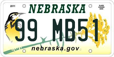 NE license plate 99MB51