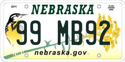 NE license plate 99MB92