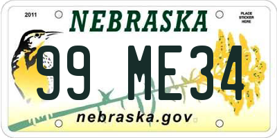 NE license plate 99ME34