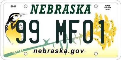 NE license plate 99MF01