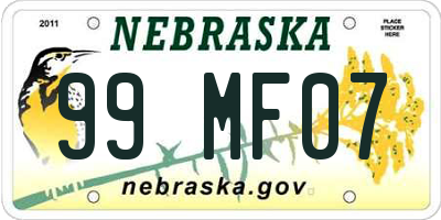 NE license plate 99MF07