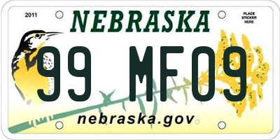 NE license plate 99MF09