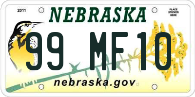 NE license plate 99MF10