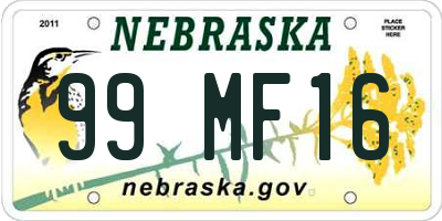 NE license plate 99MF16