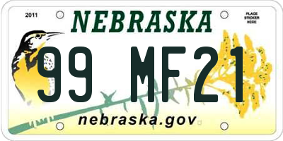 NE license plate 99MF21