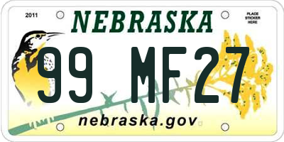 NE license plate 99MF27