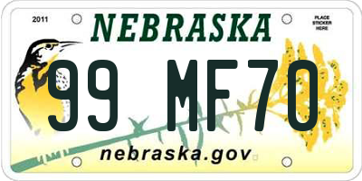 NE license plate 99MF70