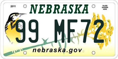 NE license plate 99MF72