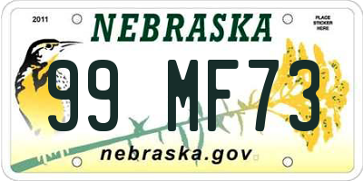 NE license plate 99MF73