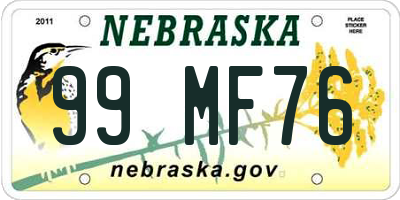 NE license plate 99MF76