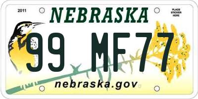 NE license plate 99MF77