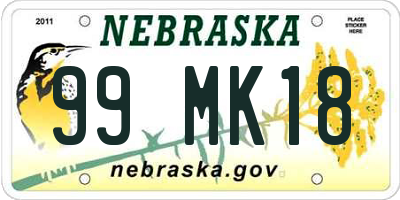 NE license plate 99MK18
