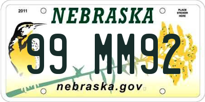 NE license plate 99MM92