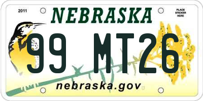 NE license plate 99MT26