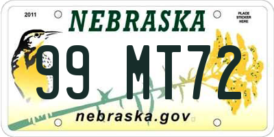 NE license plate 99MT72