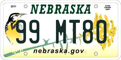 NE license plate 99MT80