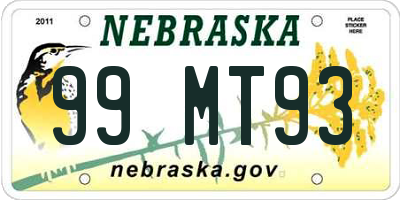 NE license plate 99MT93