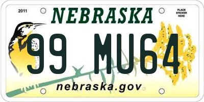 NE license plate 99MU64