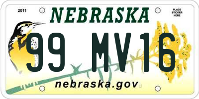 NE license plate 99MV16