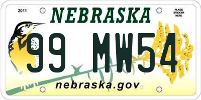 NE license plate 99MW54