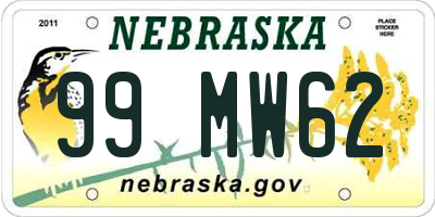 NE license plate 99MW62