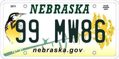 NE license plate 99MW86