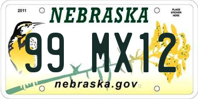 NE license plate 99MX12