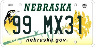 NE license plate 99MX31