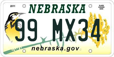 NE license plate 99MX34